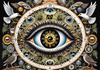 Black and White Surreal Human Eye with Zodiac Mandala Art Print