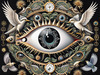 Black and White Surreal Human Eye with Zodiac Mandala Art Print