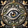 Black and White Surreal Human Eye with Zodiac Mandala Art Print