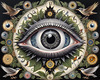 Black and White Surreal Human Eye with Zodiac Mandala Art Print