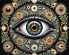 Black and White Surreal Human Eye with Zodiac Mandala Art Print