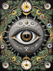 Black and White Surreal Human Eye with Zodiac Mandala Art Print