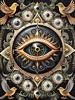Black and White Surreal Human Eye with Zodiac Mandala Art Print