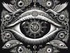 Black and White Surreal Human Eye with Zodiac Mandala Art Print