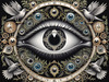 Black and White Surreal Human Eye with Zodiac Mandala Art Print