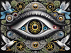 Black and White Surreal Human Eye with Zodiac Mandala Art Print