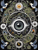 Black and White Surreal Human Eye with Zodiac Mandala Art Print