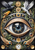 Black and White Surreal Human Eye with Zodiac Mandala Art Print
