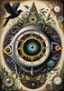 Black and White Surreal Human Eye with Zodiac Mandala Art Print