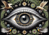 Black and White Surreal Human Eye with Zodiac Mandala Art Print