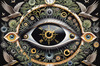 Black and White Surreal Human Eye with Zodiac Mandala Art Print