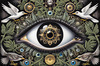 Black and White Surreal Human Eye with Zodiac Mandala Art Print