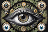 Black and White Surreal Human Eye with Zodiac Mandala Art Print
