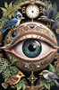 Black and White Surreal Human Eye with Zodiac Mandala Art Print