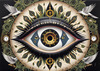 Black and White Surreal Human Eye with Zodiac Mandala Art Print