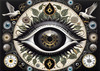 Black and White Surreal Human Eye with Zodiac Mandala Art Print