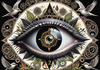 Black and White Surreal Human Eye with Zodiac Mandala Art Print
