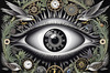 Black and White Surreal Human Eye with Zodiac Mandala Art Print