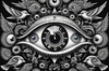 Black and White Surreal Human Eye with Zodiac Mandala Art Print