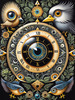 Black and White Surreal Human Eye with Zodiac Mandala Art Print