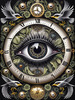 Black and White Surreal Human Eye with Zodiac Mandala Art Print