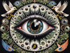 Black and White Surreal Human Eye with Zodiac Mandala Art Print