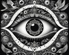 Black and White Surreal Human Eye with Zodiac Mandala Art Print