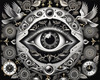 Black and White Surreal Human Eye with Zodiac Mandala Art Print