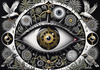 Black and White Surreal Human Eye with Zodiac Mandala Art Print