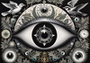 Black and White Surreal Human Eye with Zodiac Mandala Art Print
