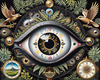 Black and White Surreal Human Eye with Zodiac Mandala Art Print