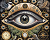 Black and White Surreal Human Eye with Zodiac Mandala Art Print