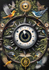 Black and White Surreal Human Eye with Zodiac Mandala Art Print