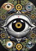 Black and White Surreal Human Eye with Zodiac Mandala Art Print