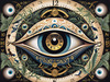 Black and White Surreal Human Eye with Zodiac Mandala Art Print