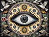 Black and White Surreal Human Eye with Zodiac Mandala Art Print