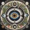 Black and White Surreal Human Eye with Zodiac Mandala Art Print