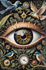 Black and White Surreal Human Eye with Zodiac Mandala Art Print