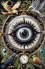 Black and White Surreal Human Eye with Zodiac Mandala Art Print