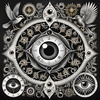 Black and White Surreal Human Eye with Zodiac Mandala Art Print