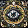 Black and White Surreal Human Eye with Zodiac Mandala Art Print