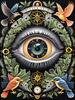 Black and White Surreal Human Eye with Zodiac Mandala Art Print