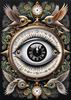 Black and White Surreal Human Eye with Zodiac Mandala Art Print