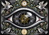 Black and White Surreal Human Eye with Zodiac Mandala Art Print