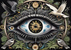 Black and White Surreal Human Eye with Zodiac Mandala Art Print