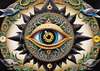 Black and White Surreal Human Eye with Zodiac Mandala Art Print