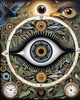Black and White Surreal Human Eye with Zodiac Mandala Art Print