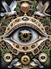 Black and White Surreal Human Eye with Zodiac Mandala Art Print