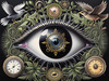 Black and White Surreal Human Eye with Zodiac Mandala Art Print