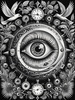 Black and White Surreal Human Eye with Zodiac Mandala Art Print